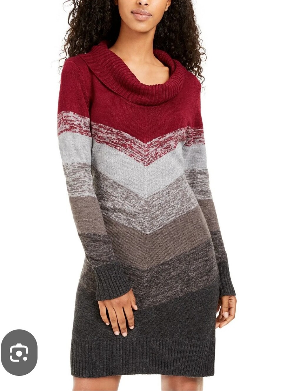 BCX Maroon, Gray and Brown Chevron Cowl-Neck Sweater Dress